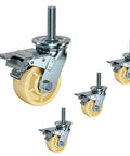 Heavy Duty Eight Inch Nylon Swivel Casters With M20 Threaded Stem And Locking Brakes showcasing four durable wheels with metal stems.