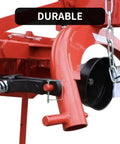 Close-up of Two Pack Premium Safety Coupler Pin 1 Quarter Inch By 3.15 Inch Heavy Duty Trailer Pin Zinc Plated in use on red trailer