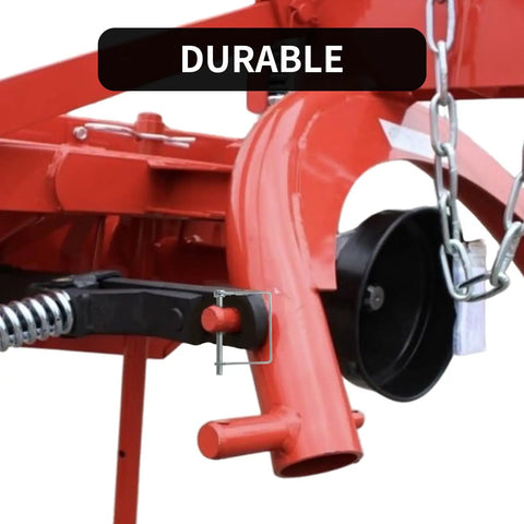 Close-up of Two Pack Premium Safety Coupler Pin 1 Quarter Inch By 3.15 Inch Heavy Duty Trailer Pin Zinc Plated in use on red trailer