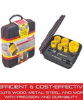 Deep Cut Hole Saw Electricians Kit With 6 Hole Saws And 3 Accessories For Wood Metal And Steel, 2 Inch Cutting Depth