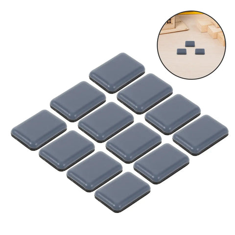 12 Pack PTFE Furniture Sliders For Chairs And Stools With Adhesive Pads, Quiet Glide Floor Protectors set of 12 shown on wood surface