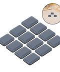 12 Pack PTFE Furniture Sliders for Carpet, quiet chair glides, non slip floor protectors, sofa and furniture feet covers, top view.