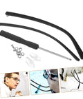 2 Pairs Spectacle Temple Replacement Arms For A Comfortable Fit And No Sweat Install Durable Design For Quick Eyewear Repairs Universal Metal Eyeglass Temple Replacements For Most Glasses showing black metal arms with screws and clear nose pads.