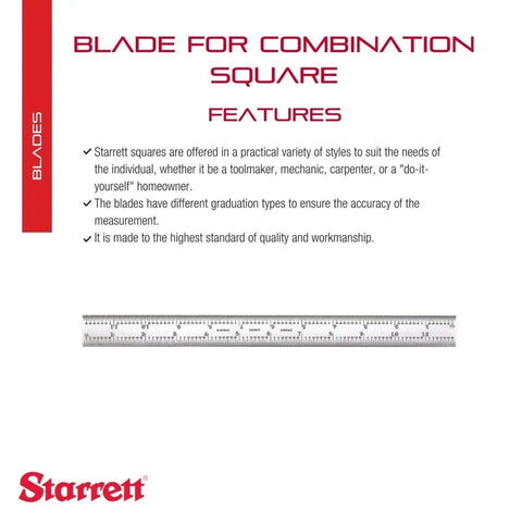 Square Blade For Combination Squares And Bevel Protractors 12 Inch Satin Chrome Finish 4R Graduation With Eighths Sixteenths Thirty Seconds And Sixty Fourths Blade Only For Woodworking And Metalworking DIYers Pros displayed with product details and features.