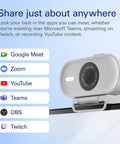 Pro 1080p Webcam Featuring Slick 60Fps Video And Secure Privacy Shutter For Instant Plug And Play Action On Laptops And Desktops, showcasing video call compatibility icons.