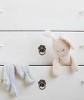 Vintage U Shaped Drop Ring Cabinet Handles Set Of 10 Iron Drawer Pulls For Wardrobe And Furniture Replacement Great For Dresser Kitchen Cupboard Doors Durable Iron Hardware on white dresser with plush toy and socks.
