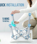 Person assembling Heavy Duty Shower Chair With Back Support, 500 lb capacity, showing tool-free assembly and height adjustment.
