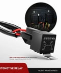 Automotive relay for 12 Inch 72W Spot Flood Combo LED Light Bar Kit With Two 4Inch 18W Flood Pods, wiring harness shown
