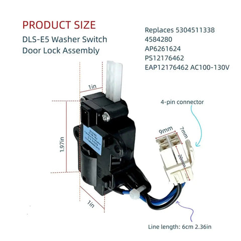 Heavy Duty Front Load Washer Door Lock Switch Assembly 17438000001615 Replacement For Easy Install And Safe Spin Cycles Keeps The Lid Locked During High Speed Wash, black 4-pin switch
