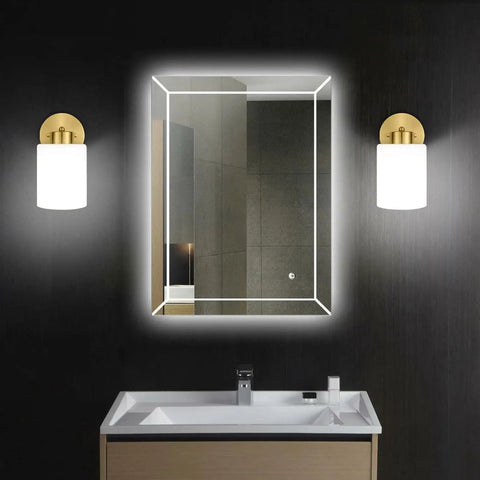 Frosted Wall Sconce Set Of Two In Brushed Gold Modern Sleek Brass Vanity Lights For Bathroom Living Room And Kitchen Mid Century Style Two Pack Frosted Shade Wall Lamps beside mirror over sink