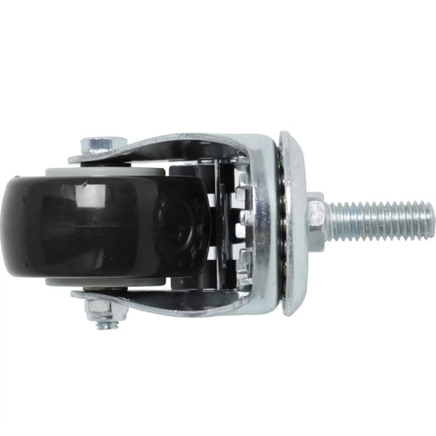 Heavy Duty 2 Inch Polyurethane Swivel Caster Wheels With Locking Brake Set Of 4 Black threaded stem caster showing durable wheel and metal housing.