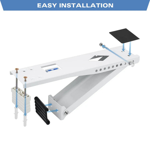 Diagram of Beefy Window AC Bracket For 5000 To 12000 BTU Units, holds up to 85 lbs, showing installation components.