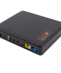 Keep Your Home Net Running Smooth With This Compact Mini UPS For Routers And Modems Housing A Solid 20800 Mah Cell That Hands You Up To 10 Hours Of Unbroken Wifi Right Through Blackouts EU Plug side view of black mini UPS with multiple ports.