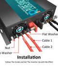 Installation detail of Badass 3000 Watt Pure Sine Wave Solar Power Inverter with DC cables and components.