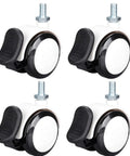 Premium 2 Inch Twin Wheel Casters With M10 Threaded Stem And Sure Grip Brake Rolls Real Smooth Pvc Tread Rollers for office furniture.