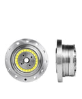 Front and side view of High Precision Strain Wave Gear Reducer CSF-20-II for automation robots and stepper motors, compact harmonic drive gearbox.