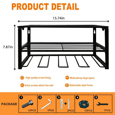 Power Tool Organizer Wall Mount Heavy Duty Floating Shelf For Drill And Screwdriver 150lb Capacity Easy Install dimensions shown