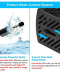 Design features of the Ultra Quiet Submersible Water Pump 50 GPH 3W Mini Fountain Pump Plug And Play highlighting rotor and flow adjustment