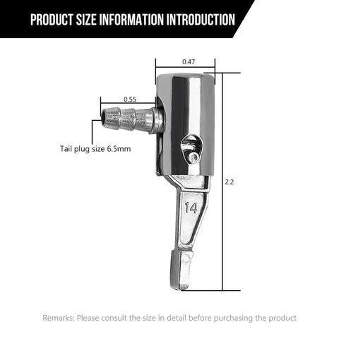 Go To Tool 2 Pack Quarter Inch Lock On Air Chuck Slick Thumb Press Design Tough As Nails Metal Build Zero Leak Seal side view with dimensions