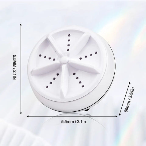Portable Mini Washing Machine With Real Ultrasonic Power Foldable 3 In 1 Compact Setup For Travel And Small Spaces, top view with measurements.