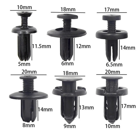 Huge 120 To 240 Piece Car Trim Rivet Kit With Nylon Bumper Clips That Hold Firm And Secure Plastic Panels, Dash Trims And Grilles Like A Boss Without Falling Out On The Road. Black nylon car trim clips in six size variations, 5mm to 10mm