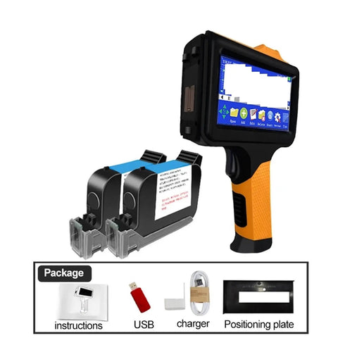 Highly Portable Handheld Inkjet Printer For Quick Date QR Code And Text Labeling With Smart Permanent Ink Smudge Proof Design, with cartridges and accessories.