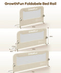 Foldable Toddler Bed Rail 59 Inch Reinforced Carbon Steel Frame with Connectors, cream color, multiple size options displayed