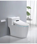 Super Plush Heated Toilet Seat With Auto Opening Bidet Lid Smart Ambient Night Light Short V Shape Design with control panel.