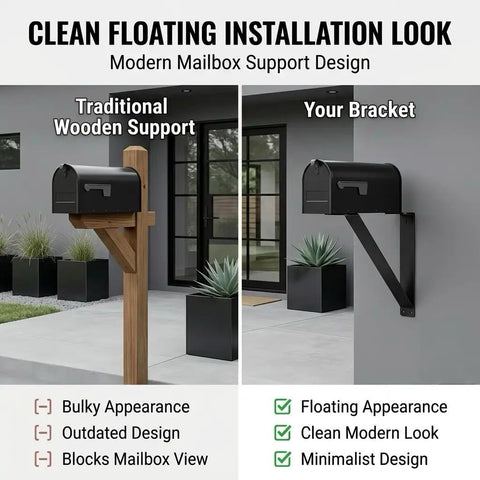 Rugged 13.5 Inch Stainless Steel Mailbox Bracket With Post Hardware, Rust Resistant Black Mount For Residential And Commercial Use, All Weather Mailbox Support. Floating mailbox mount on wall