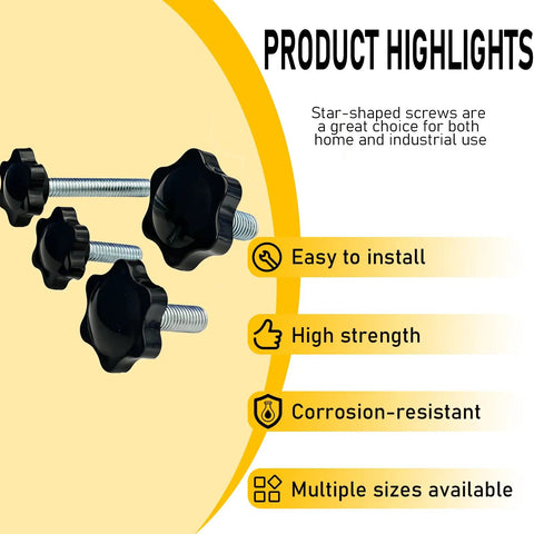 Killer Star Knobs With Galvanized Steel Bolts 1/4-20 Thread, black star-shaped knobs with metal screws for workshop use.