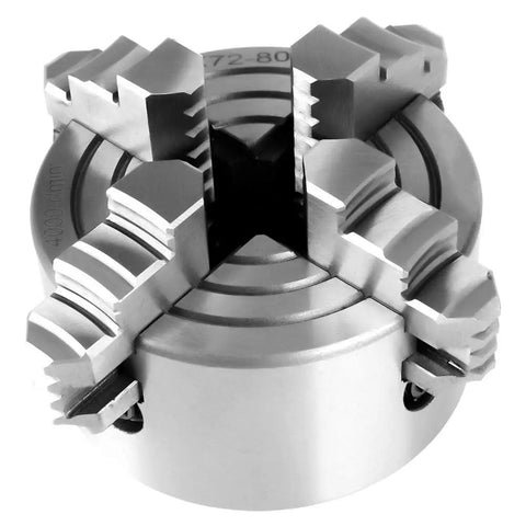 Three Inch 4 Jaw Lathe Chuck With Independent Reversible Jaws K72-80 Manual Turning Machine Accessory For Precision Centering And Strong Grip In Metal Lathe Projects, close-up view
