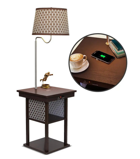 Madison Side Table With Built In Lamp, Wireless Charging Pad And USB Port, Bedside Reading Lamp, Nightstand Lamp For Bedroom, Living Room Or Office, Slim 18 Inch Square End Table