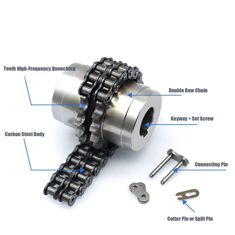 Heavy Duty Aluminum Sprocket Gear Chain Coupler KC4012 with double row chain and connecting pins for reliable performance.