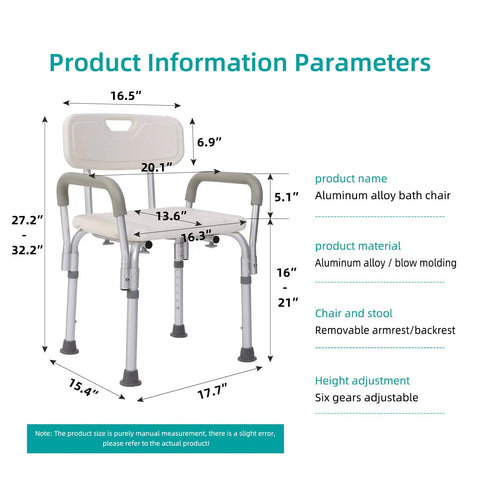 Tool Free Assembly Spa Bathtub Shower Lift Chair With Adjustable Height, Removable Arms And Backrest, White Bath Chair dimensions