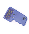 Blue handheld RFID copier for T5577 and EM4305 cards, showing buttons and label details. Handheld 125KHz RFID Copier And Card Duplicator For T5577 EM4305 Includes 5 T5577 Keychains And 5 T5577 Cards Portable 125KHz Cloner And Writer For Quick Dups.