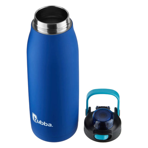 32 Oz Cobalt Rubberized Stainless Steel Water Bottle With Push Button Chug Lid Leakproof Seal Vacuum Insulated