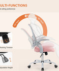 Ergonomic Mesh Office Chair For Home With Mid Back Support Rolling Swivel Desk Chair Lumbar Comfort Comfy Flip Up Arms Pink