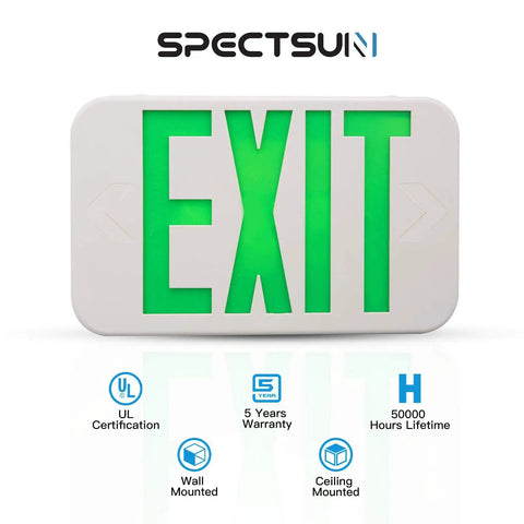 LED Exit Sign Double Face With Battery Backup Emergency Lights Red And Green Letters UL Certified 120V 277V Universal Mounting ABS Fire Resistant Exit Lighting For Home Stay Safe