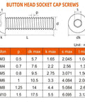 Diagram showing dimensions of Badass M5 By 8mm Button Head Hex Socket Cap Screws 10.9 Grade Alloy Steel.