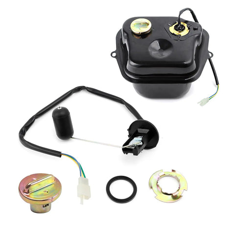 Gas Tank Level Sensor Float Kit And Cap For GY6 4 Stroke Scooters And Mopeds Compatible With Taotao Jonway Roketa Sunl 50ATM Parts Made From Durable Metal And Rubber shown disassembled.