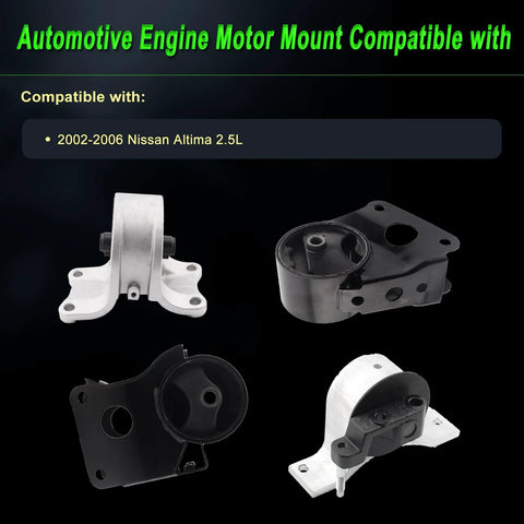 Engine Motor Mount Kit For 2002 2003 2004 2005 2006 Nissan Altima 2.5L Replacement A7340 A7341 A7342 A7343 Set Of 4 Plug And Play Front Rear Left And Right Mounts With Durable Rubber Bushings
