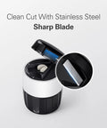3 In 1 Pill Crusher And Cutter With Stainless Steel Grinding Head And Storage, showing sharp blade detail and pill compartment