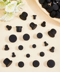 Grab This Awesome Set Of 50 Black Silicone Stopper Plugs In 5 Sizes For Tubes Bottles And Flows To Seal Ends Waterproof With Gorge Craft Quality Rubber Caps Perfect For DIY Projects Or Home Repairs Today. Black silicone stopper plugs in assorted sizes, top view