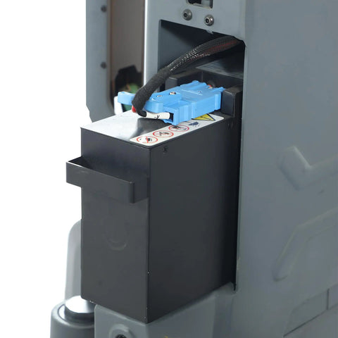 Apollo 24V 20Ah Lithium Ion Battery For Electric Pallet Jack Truck A-1037 installed in lift truck with quick swap design.