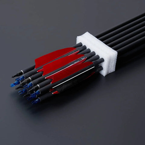 Beefed Up 30 Inch Carbon Hunting Arrows With Real Turkey Feather Fletching And Removable Tips, 100 Grain Arrowheads, 500 Spine, 12 Pack