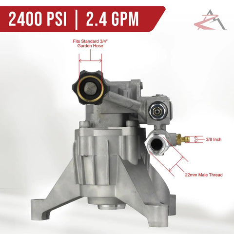 2400 PSI Pressure Washer Water Pump Beefed Up Replacement for Excell and Devilbiss A07908 DT2400CS, side view