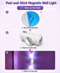 Rechargeable Motion Sensor Wall Lights Peel And Stick Sconces Set Of Two demonstrating installation steps on a wall.