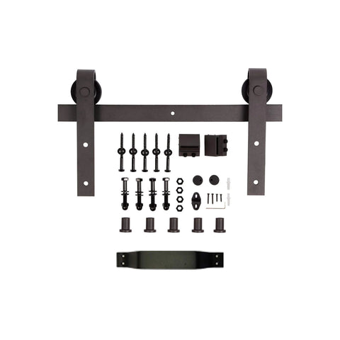 Sliding hardware from 36 Inch By 84 Inch DIY Solid Interior Barn Door Kit With Knotty Pine, Painted Dark Gray Finish