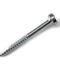 Pocket Hole Screws One And One Half Inch Fine Thread Zinc Pan Head For Woodworking And Cabinetry Indoor Use 500 Count Pack Built To Last For Hardwood And Heavy Duty Hold, close-up of single screw