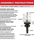 Milwaukee 13-piece Hole Dozer hole saw kit assembly diagram showing arbor, pilot bit and shank